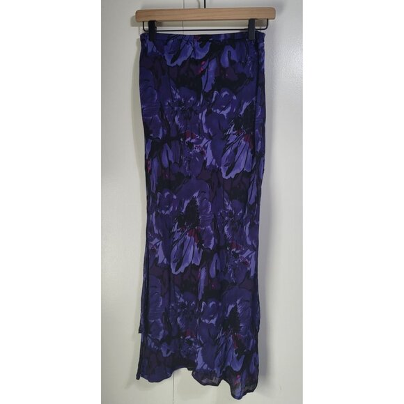 Chico's Design VTG SZ 0 Silk Floral Split Hem Pull On Skirt Whimsy Fairy Purple - Picture 1 of 8